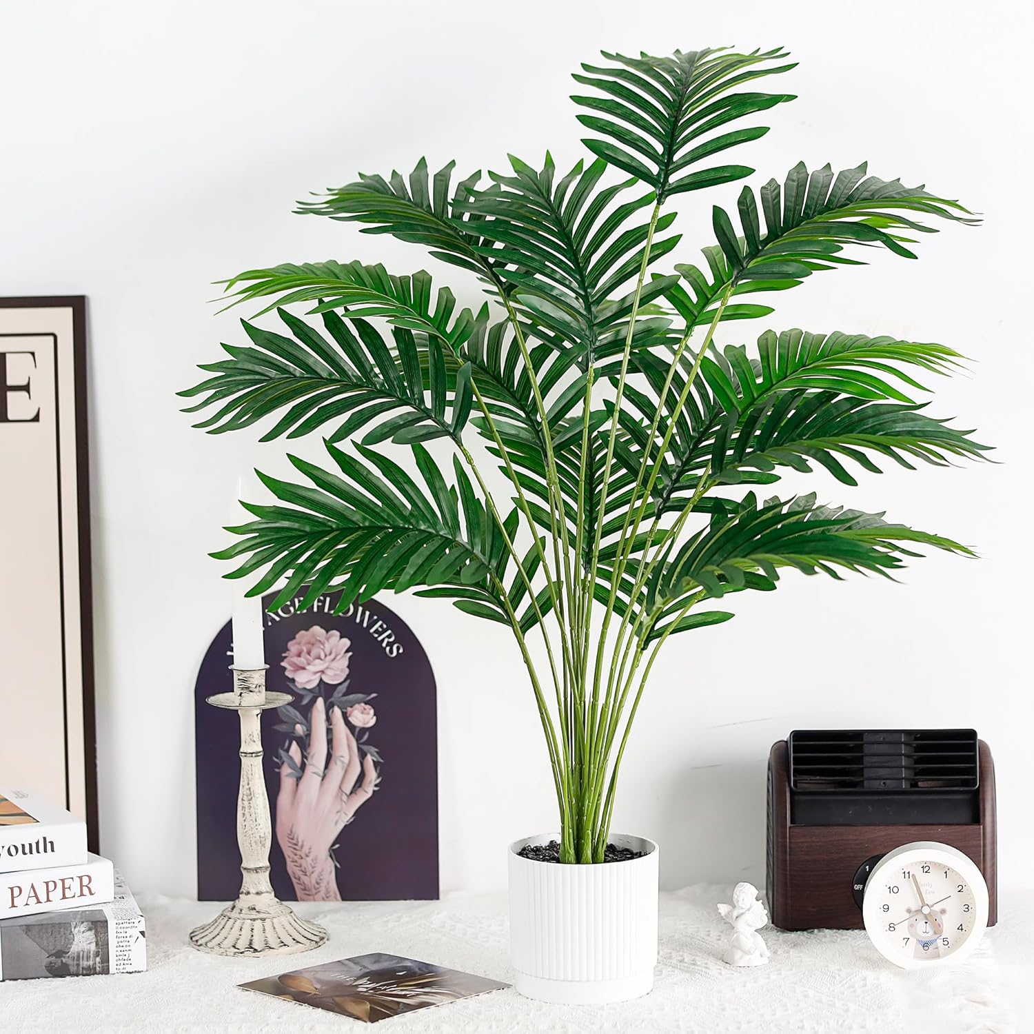 Der Rose 28'' Artificial Palm Tree Tall Fake Tropical Faux Trees Indoor and Outdoor for Home Bathroom Porch Outside Patio Decor (White Pot)